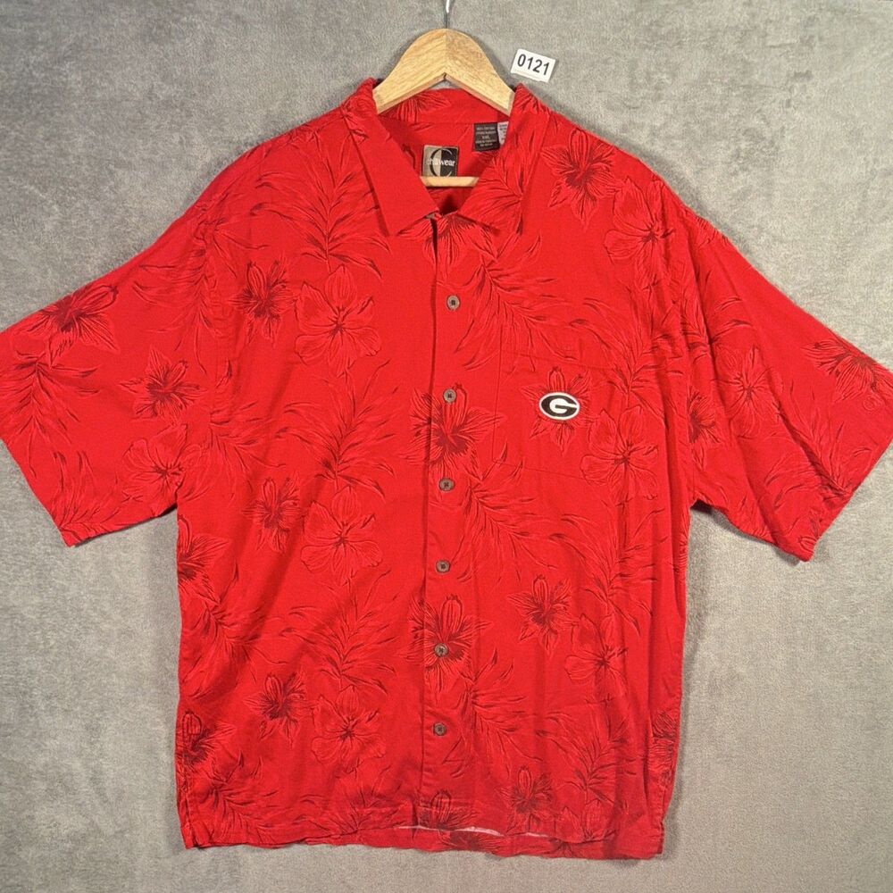 Chiliwear Georgia Bulldogs Red Floral Button-Front Short Sleeve Shirt XXL